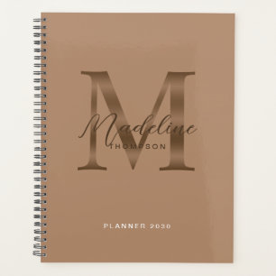 Elegant Script Metallic Taupe Gold Monogram Planner
