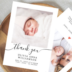 Elegant Script Minimal 2 Photo Baby Shower Thank You Card