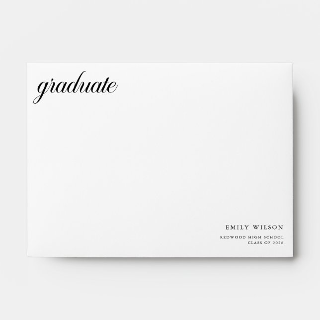 Elegant Script Minimal Black and White Graduation Envelope (Front)
