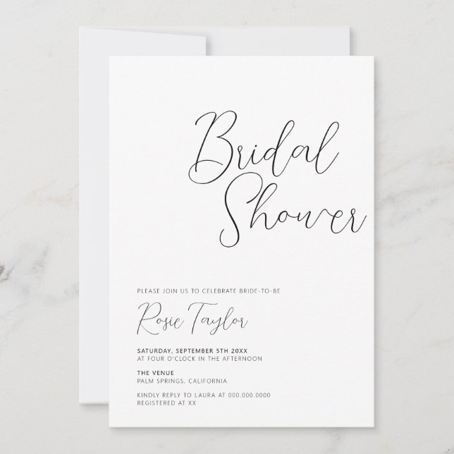Elegant Script Minimal Bridal Shower Invitation (Front)
