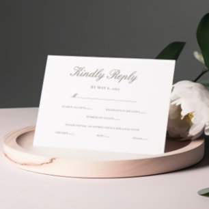 Elegant Script Minimal Kindly Reply Wedding RSVP Card