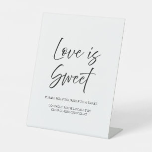 Elegant Script Minimal Love is Sweet White Wedding Pedestal Sign