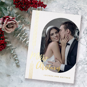 Elegant Script Minimal Photo Merry Christmas Foil Holiday Card