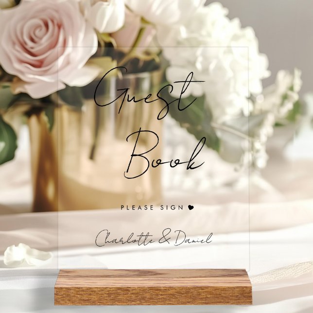 Elegant Script, Minimal, Wedding Guestbook   Acrylic Sign (Creator Uploaded)