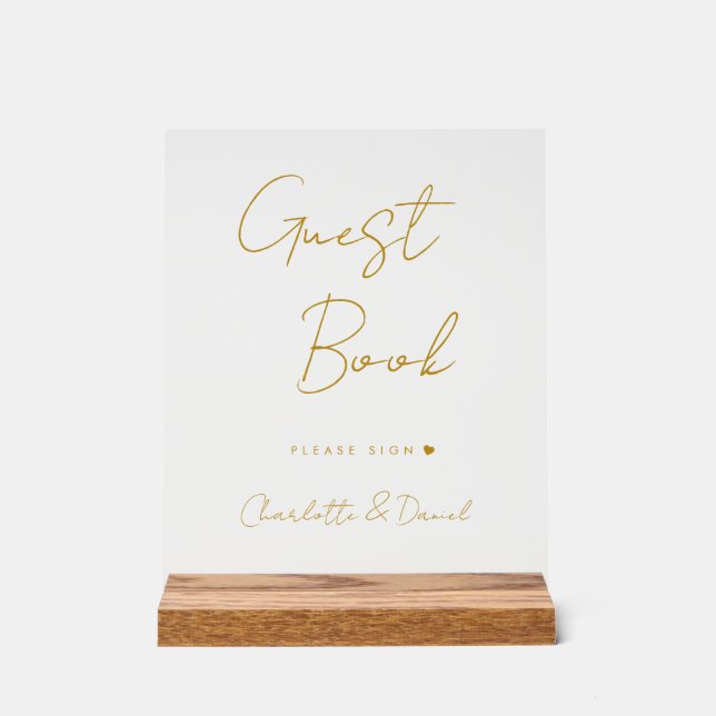 Elegant Script, Minimal, Wedding Guestbook   Acrylic Sign (Front)