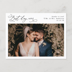 Elegant Script Minimal Wedding Photo Thank You Postcard
