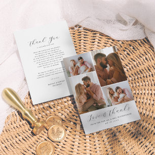 Elegant Script Minimalist 4 Photo Collage Wedding Thank You Card