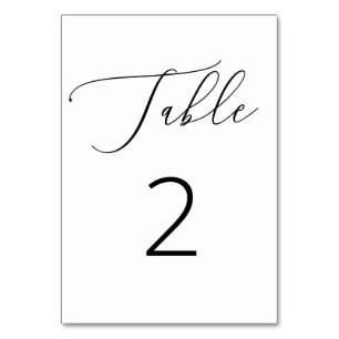 Elegant Script   Minimalist Black & White Wedding Table Number