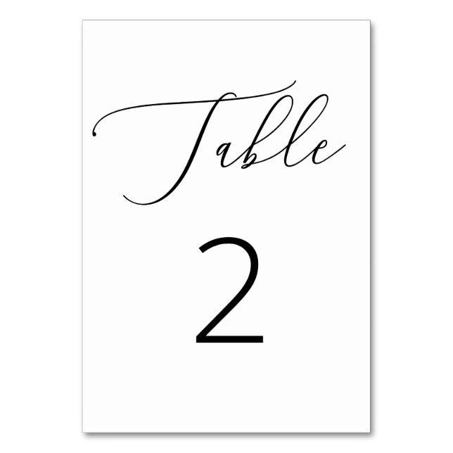 Elegant Script | Minimalist Black & White Wedding Table Number (Front)