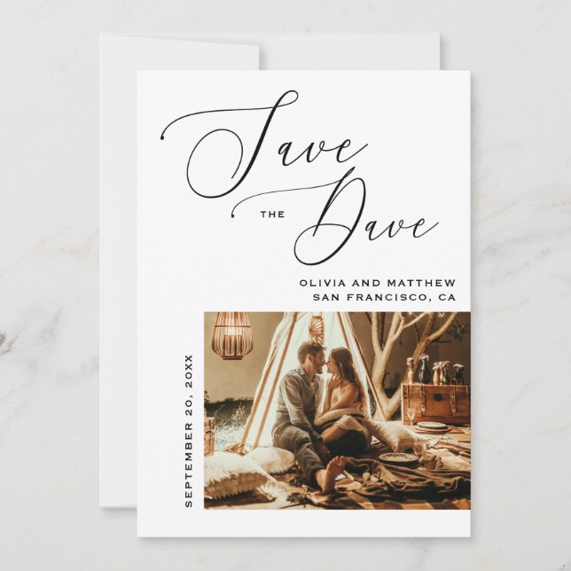 Elegant Script | Minimalist Clean Photo Wedding Save The Date (Front)