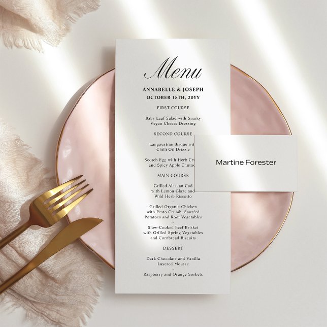Elegant Script Minimalist Formal White Wedding Menu (Creator Uploaded)