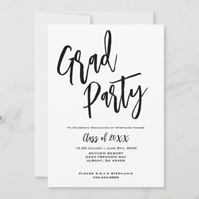 Elegant Script Minimalist Luxury Graduation Party Invitation (Front)