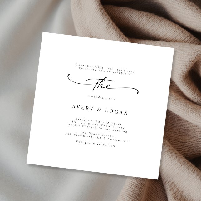 Elegant Script Minimalist Square Wedding Invitation (Creator Uploaded)