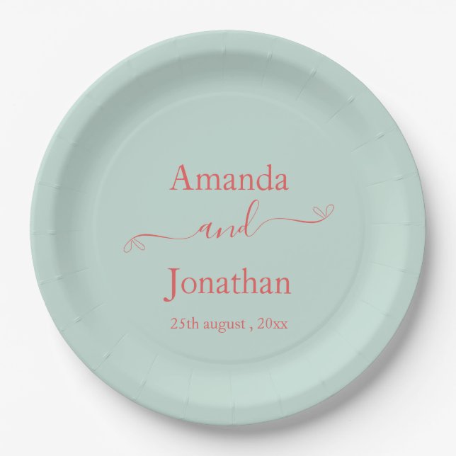 Elegant Script Minimalist Wedding Paper Dinner  Plate (Front)