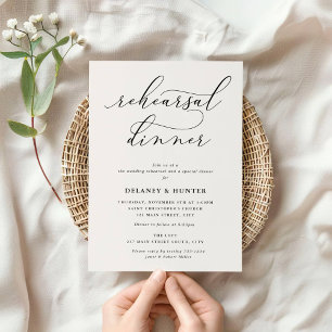 Elegant Script Minimalist Wedding Rehearsal Dinner Invitation