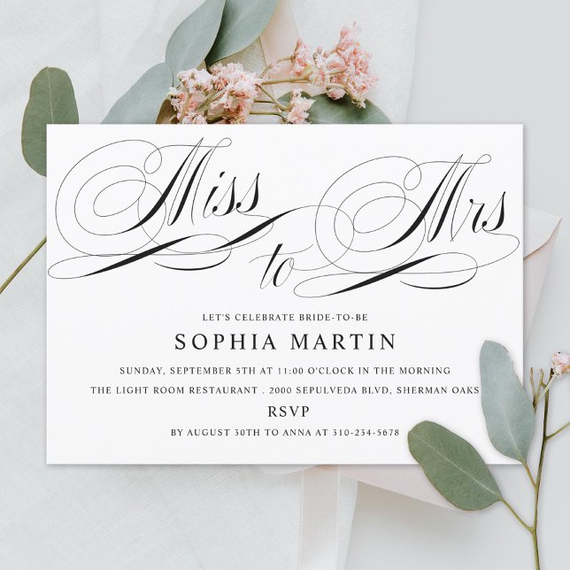 Elegant Script Miss to Mrs. Bridal Shower Invitation (Creator Uploaded)