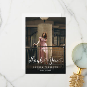 Elegant Script Modern 2 Photo Simple Graduation Thank You Card