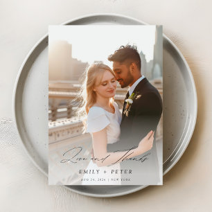 Elegant Script Modern 2 Photo Wedding Thank You Card
