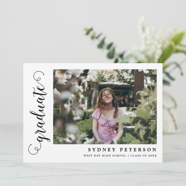 Elegant Script Modern 3 Photo Graduation Announcement (Standing Front)