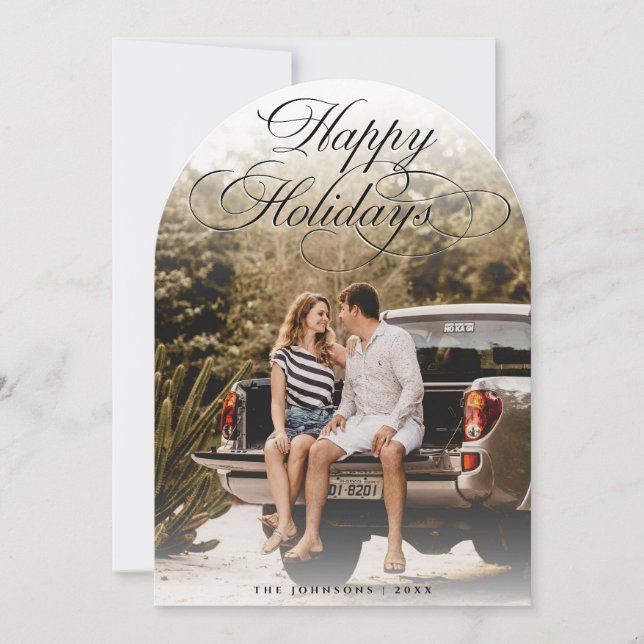 Elegant Script Modern Arch 1 Photo Christmas Card (Front)