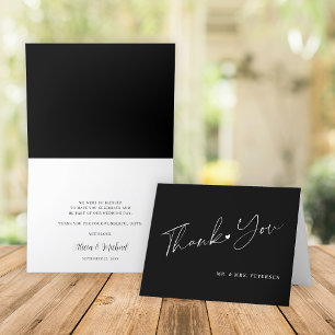 Elegant script modern black wedding thank you card