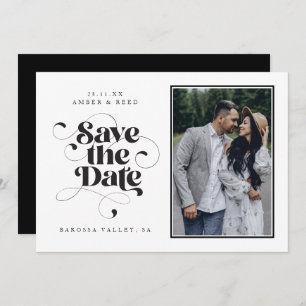 Elegant Script Modern Black White Art Design Photo Save The Date