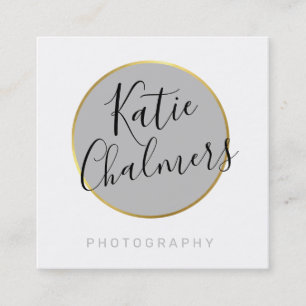 ELEGANT script modern chic pretty gold pale grey Square Business Card