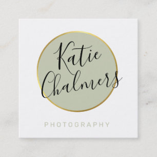 ELEGANT script modern chic pretty gold sage green Square Business Card