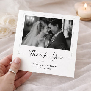 Elegant Script Modern Classic Newlywed Photo Thank You Card