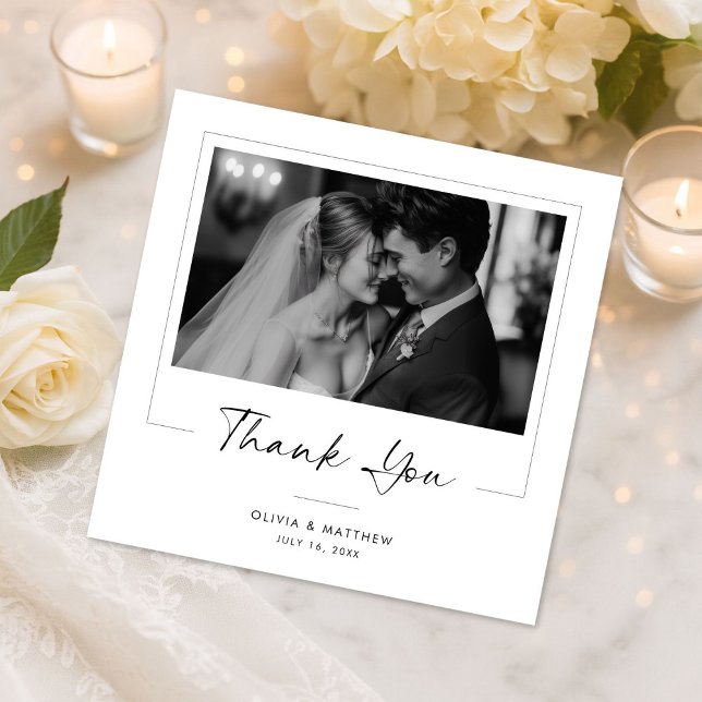 Elegant Script Modern Classic Newlywed Photo Thank You Card (Creator Uploaded)