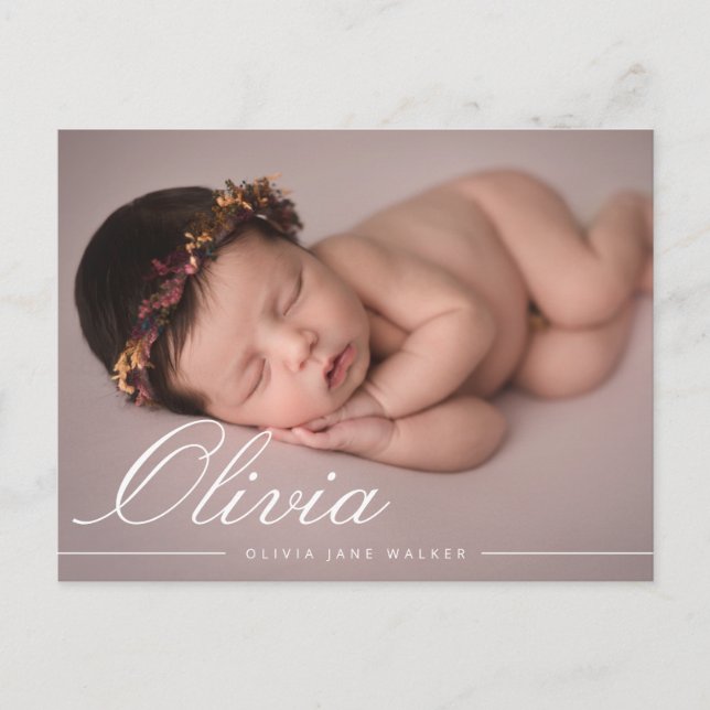 Elegant Script Modern Collage Birth Announcement Postcard (Front)