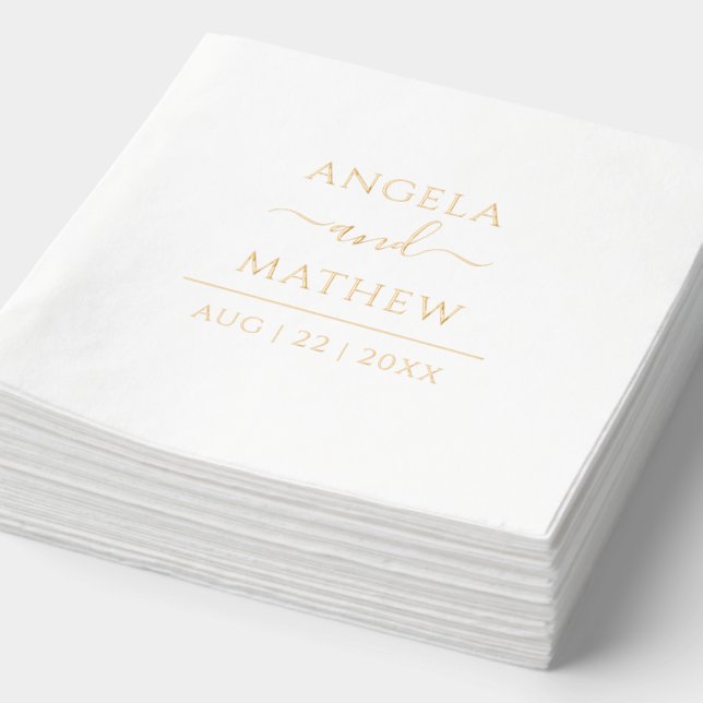 Elegant Script Modern Custom Wedding Gold Foil Napkins (Detail)