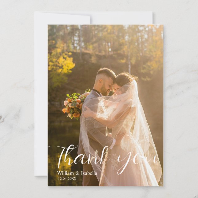 Elegant Script Modern Flat Thank You Card (Front)