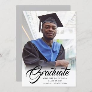 Elegant Script Modern Grad Photo Announcement