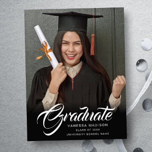 Elegant Script Modern Grad Photo Announcement Postcard