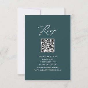Elegant Script Modern Green Simple QR Wedding RSVP Card