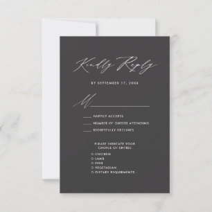 Elegant Script Modern Grey Minimalist Wedding RSVP Card