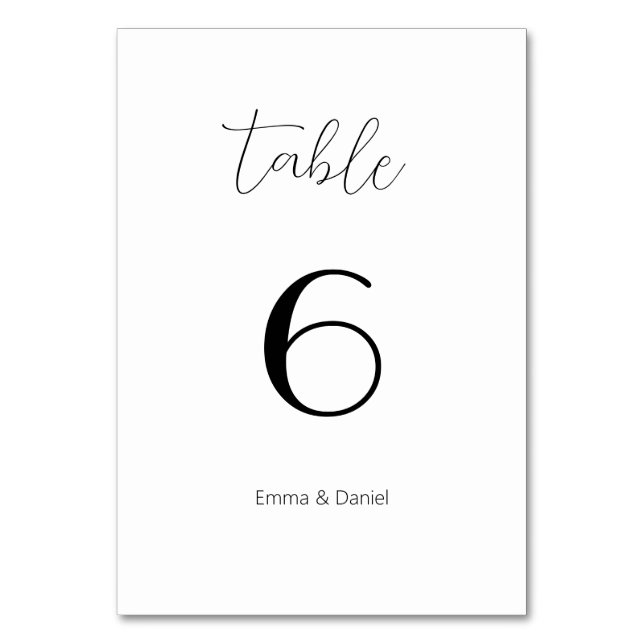 Elegant Script Modern Minimal Wedding Table Number (Front)
