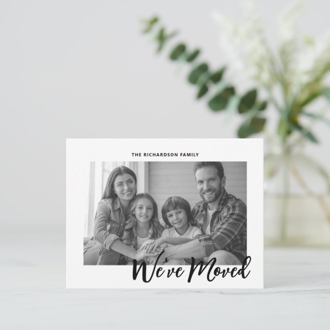 Elegant Script Modern Moving Announcement Photo Postcard (Standing Front)