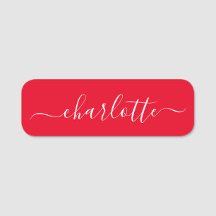 Elegant Script Modern Name Personalised Red Name Tag
