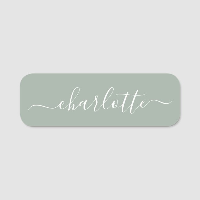 Elegant Script Modern Name Personalised Sage Green Tag (Front)