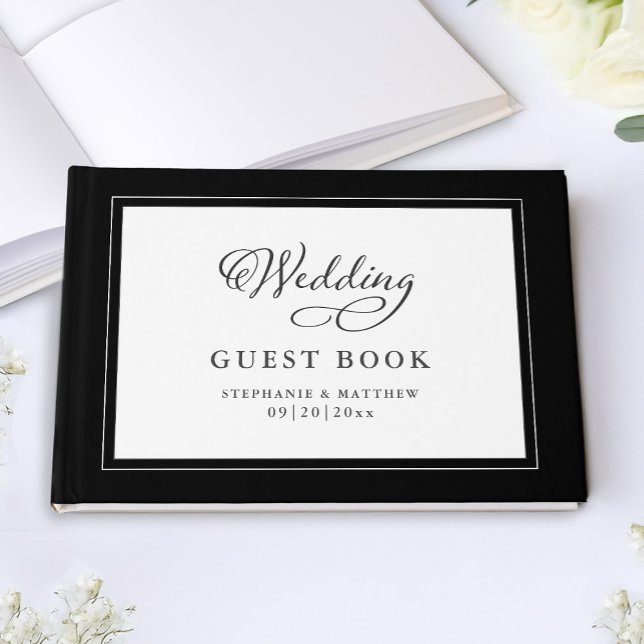 Elegant Script Modern Names Wedding Black &  White Guest Book (Elegant Script Modern Names Wedding Black & White Guest Book)