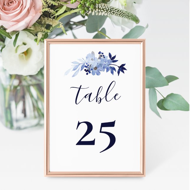 Elegant Script Modern Navy Blue Minimalist Wedding Table Number (Creator Uploaded)