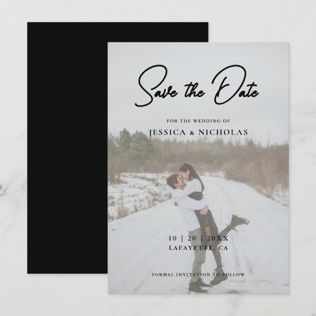 Elegant Script Modern Photo Wedding Save The Date (Front/Back)