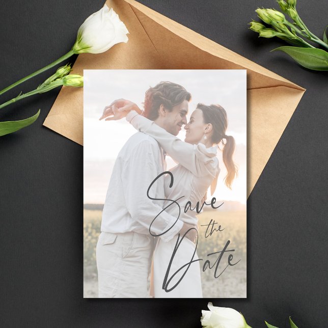 Elegant Script Modern Photo Wedding Save The Date (Elegant Script Modern Photo Wedding Save The Date)