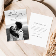 Elegant Script Modern Photo Wedding Thank You Card