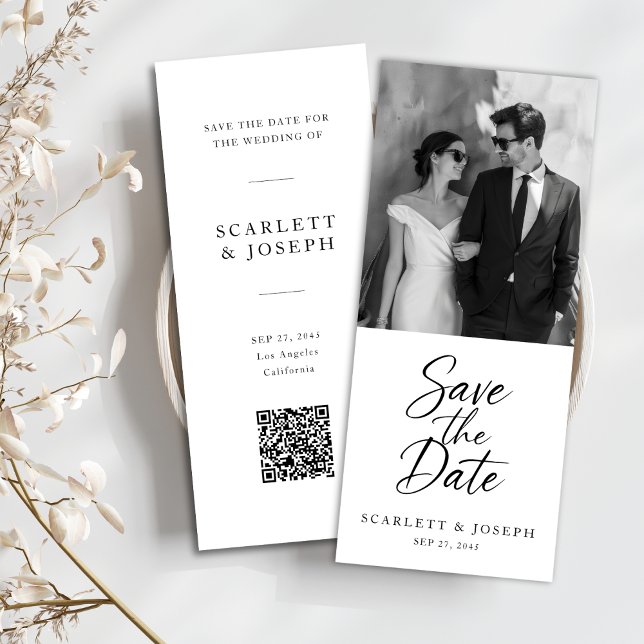 Elegant Script Modern QR Code Photo Bookmark Save The Date (Creator Uploaded)