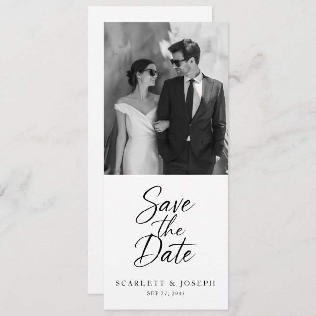Elegant Script Modern QR Code Photo Bookmark Save The Date (Front/Back)