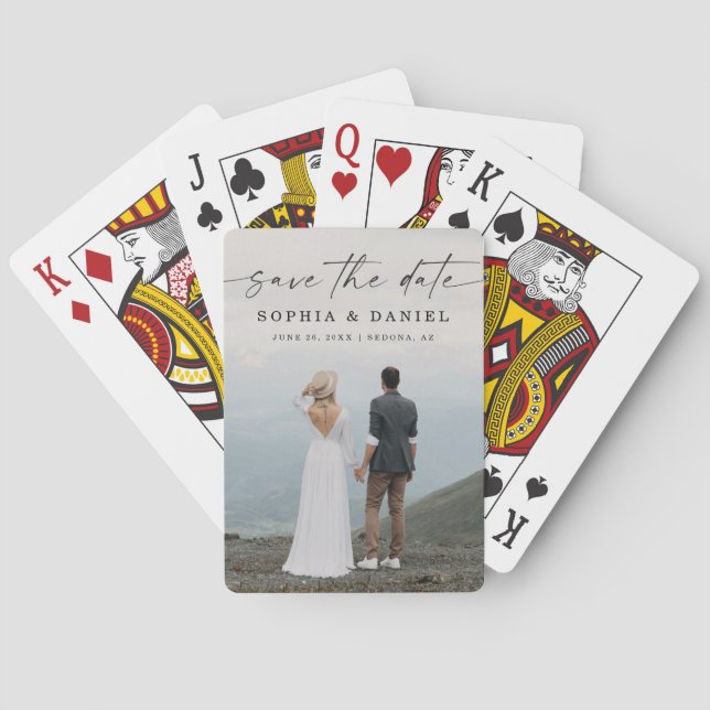 Elegant Script Modern Save The Date Playing Cards (Back)
