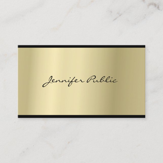 Elegant Script Modern Sleek Glam Gold Look Top Business Card (Front)